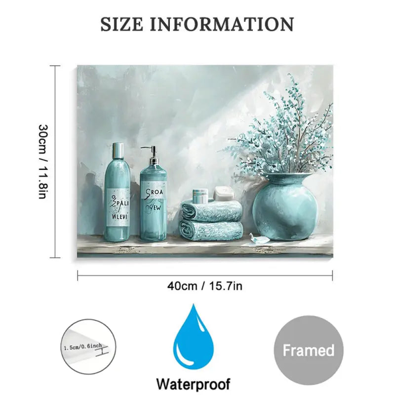 Waterproof Light Gray and Cyan Bathroom Decor