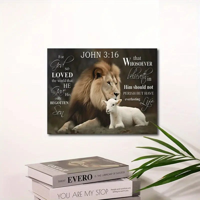 Inspirational Lion and Lamb Canvas Wall Art