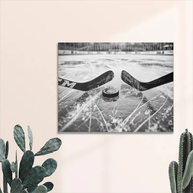 Ice Hockey & Skating Canvas Art - 11.8x15.7" Black-and-White Sports Wall Decor