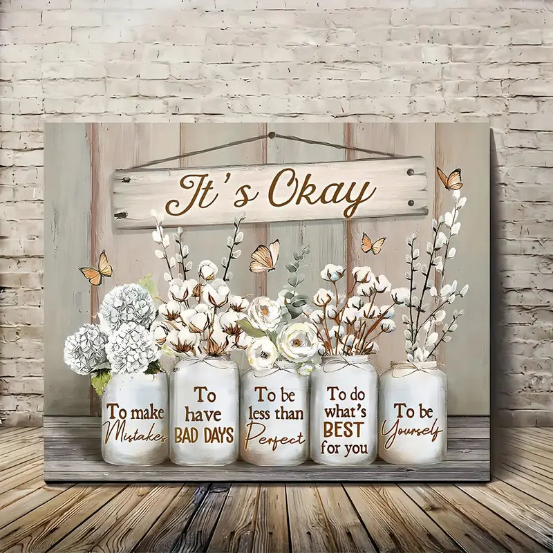 "It'S OK" Quote, Flowers And Butterfly Design