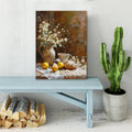 Vintage Daisy and Lemon Still Life Canvas Print with Wooden Frame - Rustic Wall Art