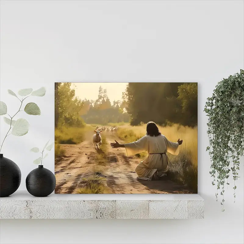 Jesus and Sheep Canvas Art