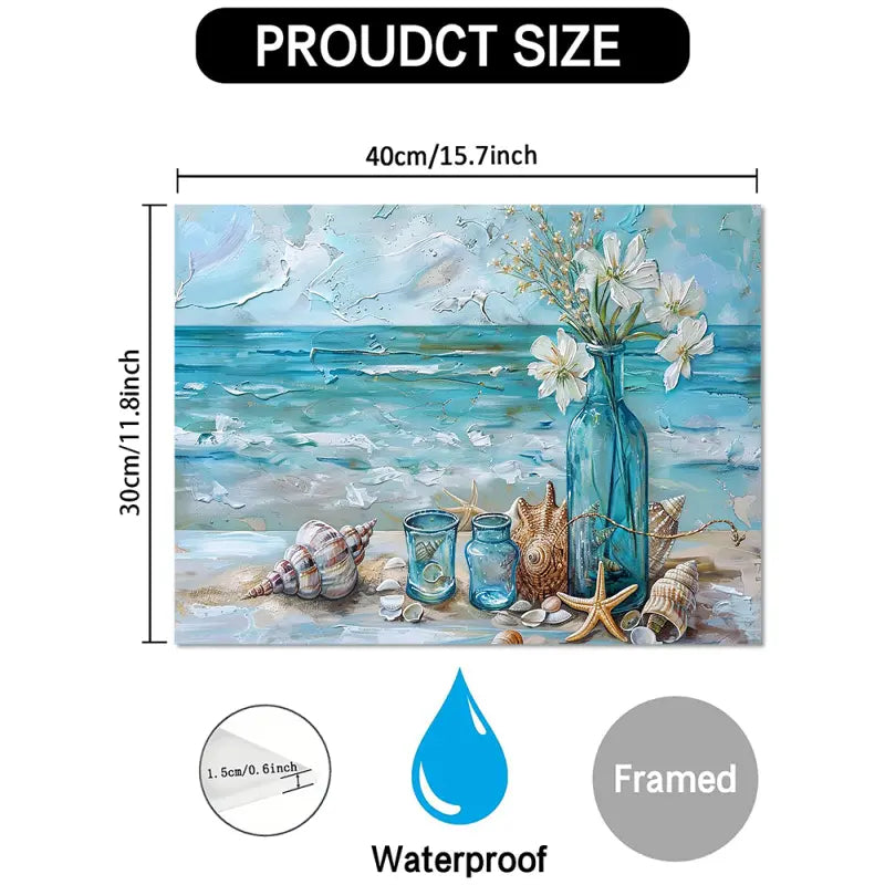 Waterproof Vibrant Coastal Scene with Starfish, Shells & White Flowers