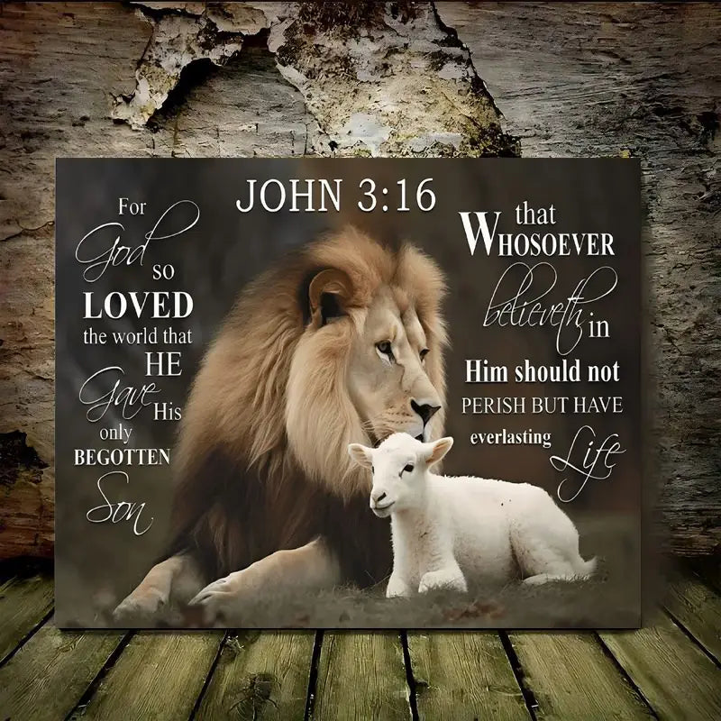 Inspirational Lion and Lamb Canvas Wall Art