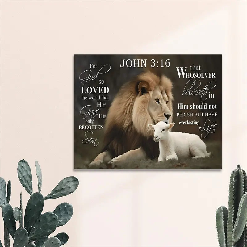 Inspirational Lion and Lamb Canvas Wall Art