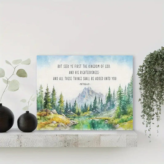 Deep Mountain Green Lake, 11.8x15.7 Inches Wooden Frame, Home Decor, Canvas Wall Art