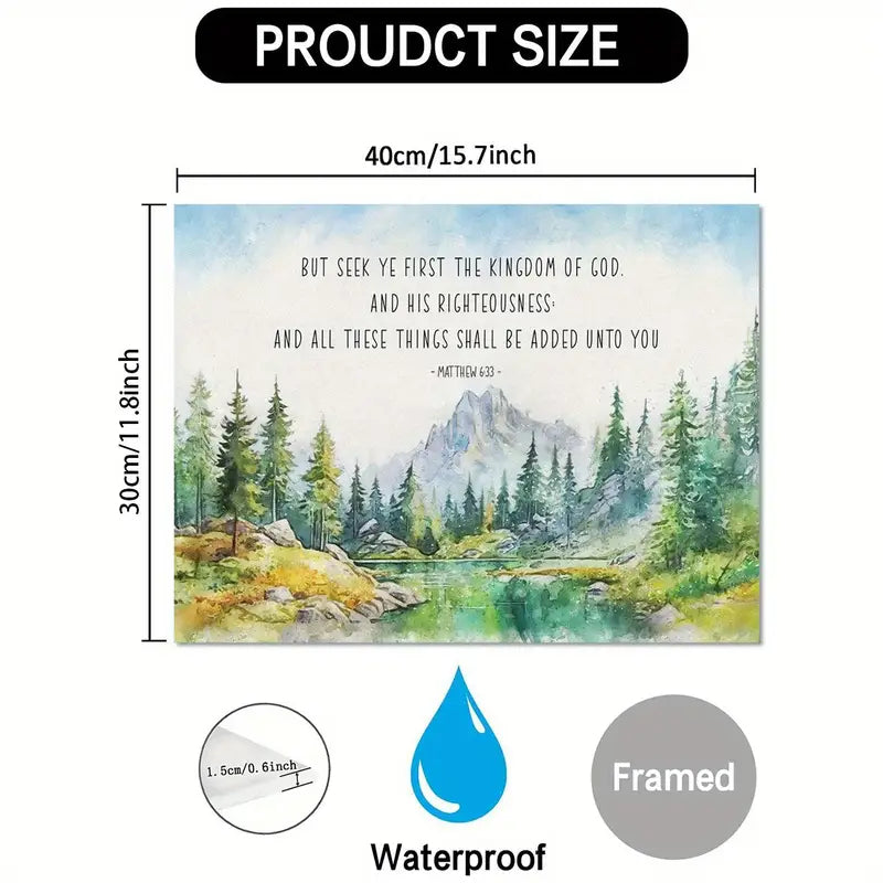 Deep Mountain Green Lake, 11.8x15.7 Inches Wooden Frame, Home Decor, Canvas Wall Art