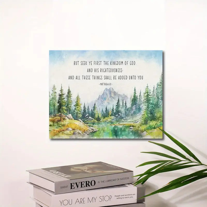 Deep Mountain Green Lake, 11.8x15.7 Inches Wooden Frame, Home Decor, Canvas Wall Art