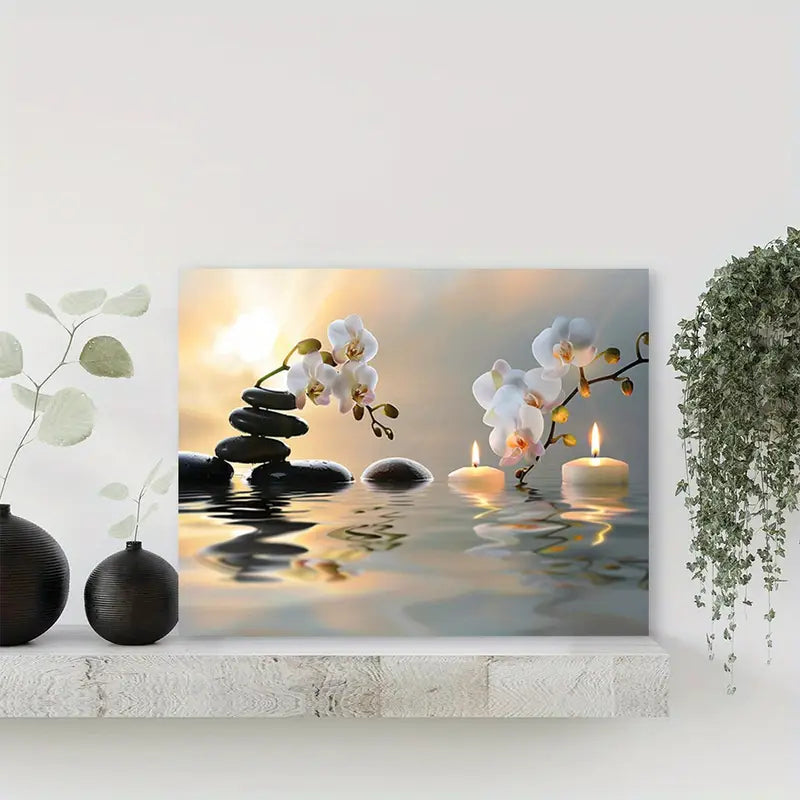 Zen Orchid Canvas Wall Art with Wooden Frame