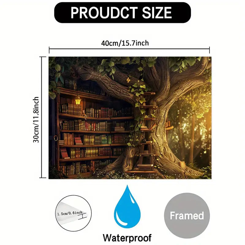 Enchanted Forest Library Canvas Art with Wooden Frame