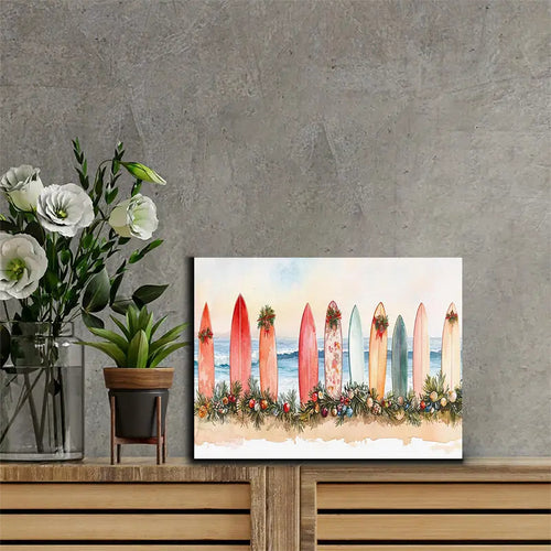 Coastal Christmas Surfboard Canvas Art