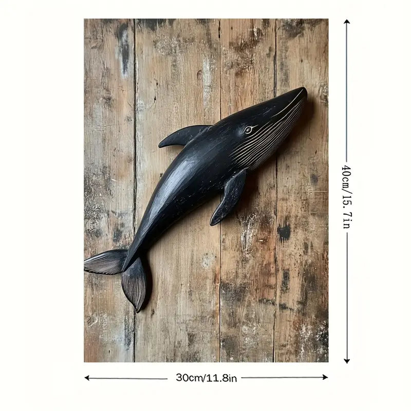 Rustic Wooden Black Whale Canvas Art Print