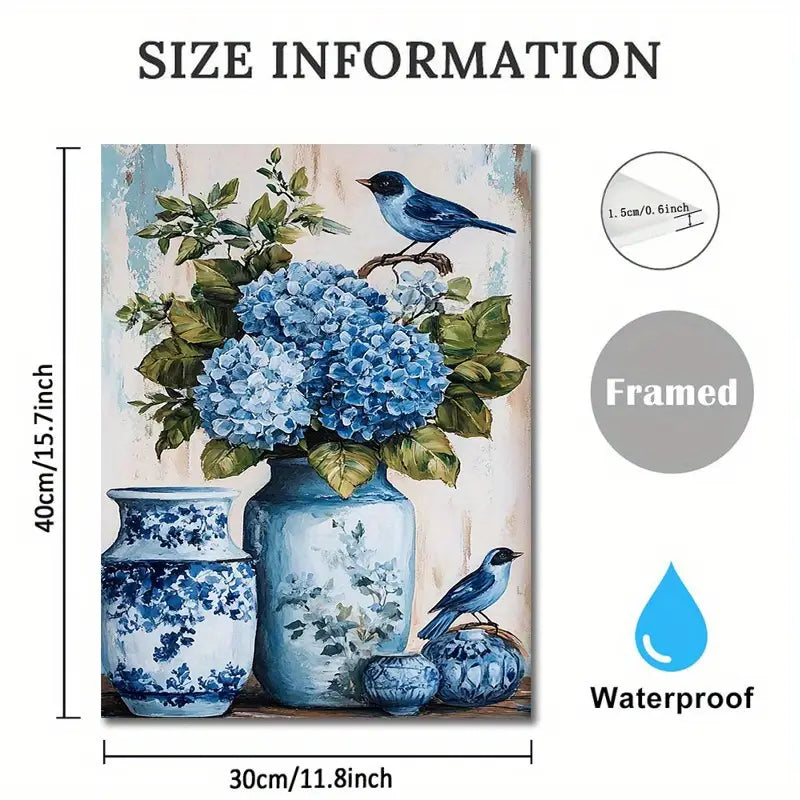 1pc Wooden Frame Canvas Painting Bathroom Floral Wall Art