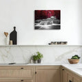 2D Flat Burgundy Waterfall with Red Leaves Canvas Art