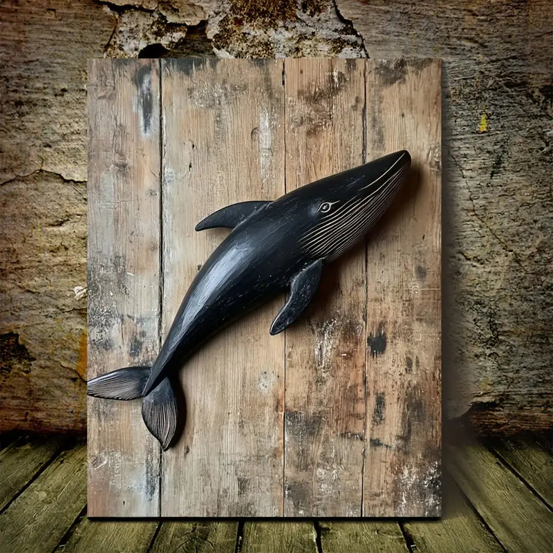Rustic Wooden Black Whale Canvas Art Print
