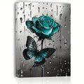 A canvas print of green roses and butterflies