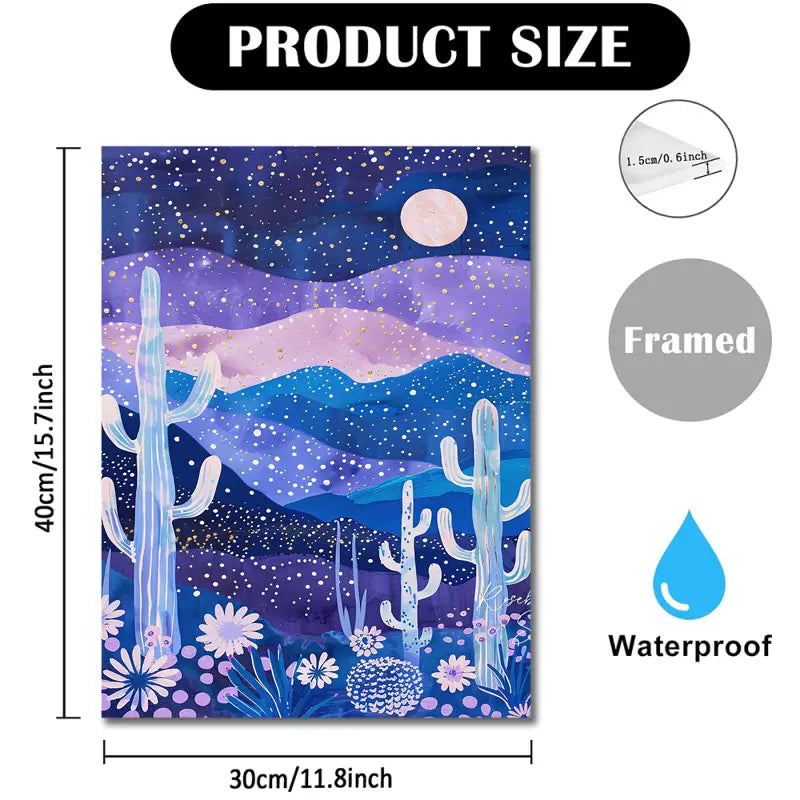 Midnight Desert Cactus & Wildflowers Canvas