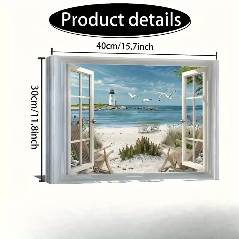 eagulls And Chairs - Framed Seaside Landscape Print