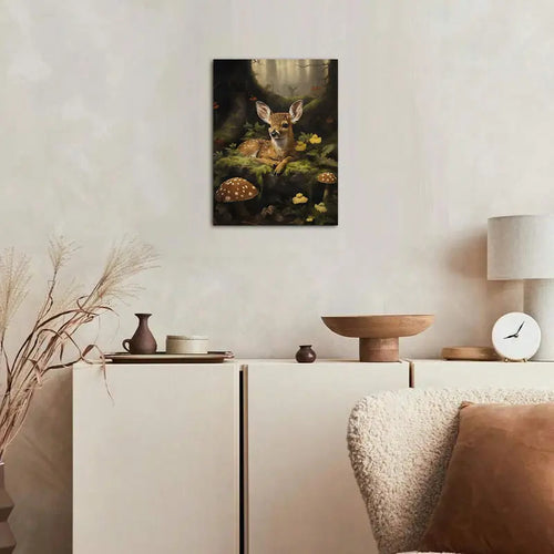 Baby Deer Wall Art with Mushrooms &amp; Wildflowers