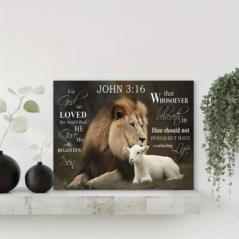 Inspirational Lion and Lamb Canvas Wall Art
