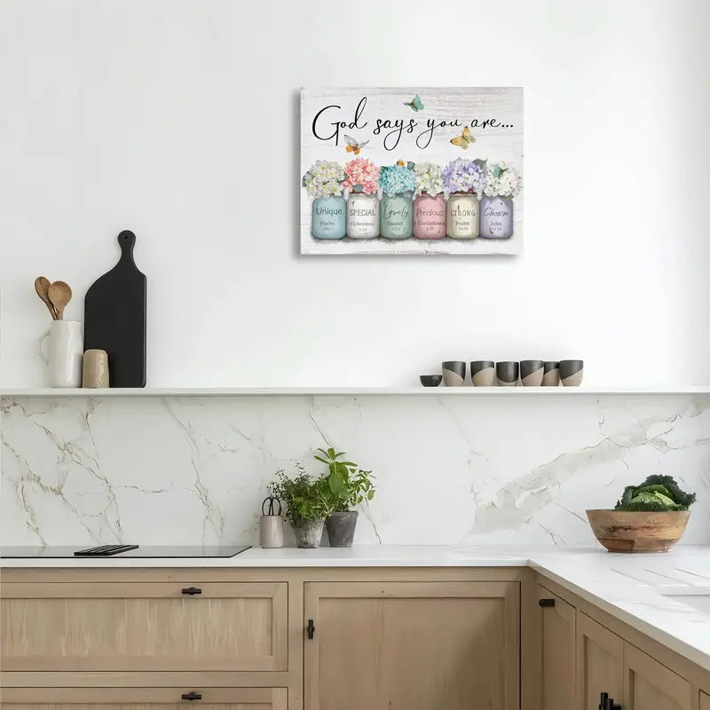 God Says You Are..." Inspirational Quote with Butterflies &amp; Floral Design
