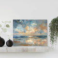 Abstract Seascape Canvas Wall Art, Sunset Oil Painting with Wooden Frame