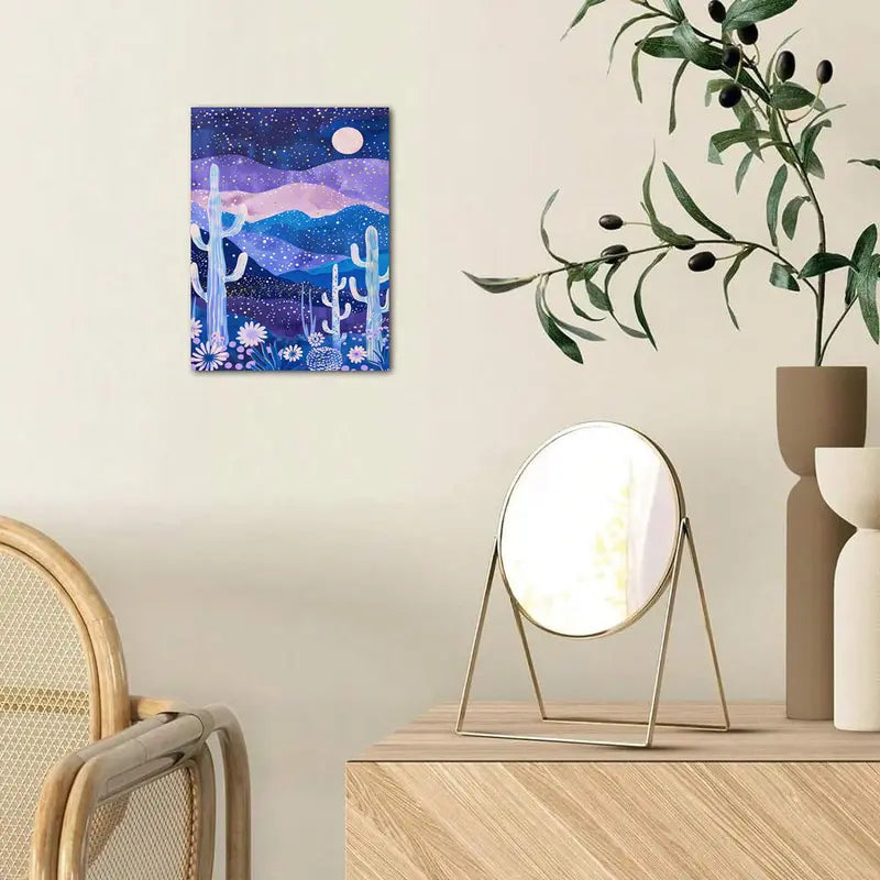 Midnight Desert Cactus & Wildflowers Canvas