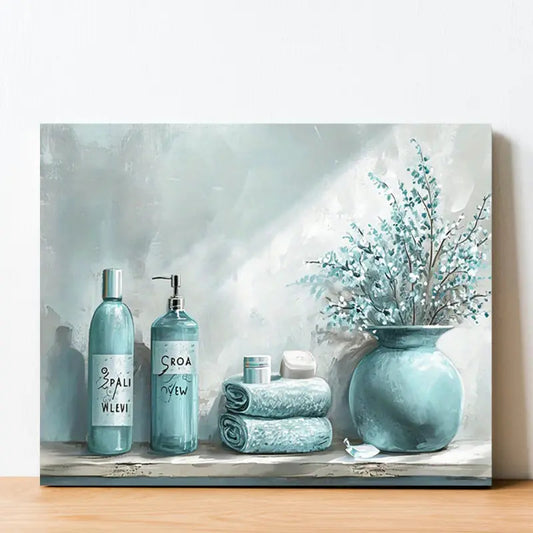 Waterproof Light Gray and Cyan Bathroom Decor