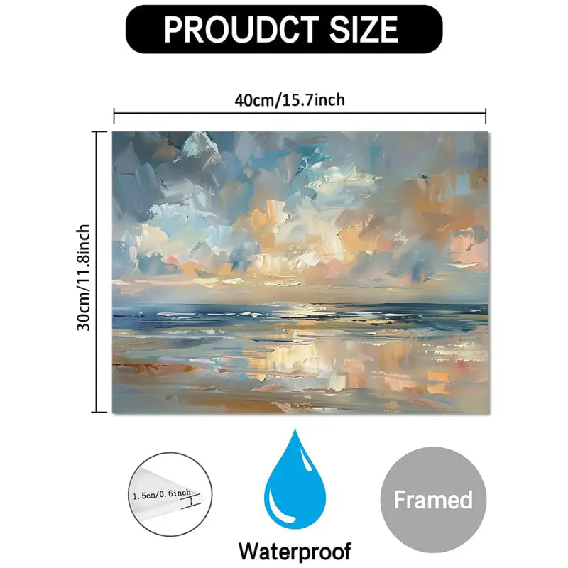 Abstract Seascape Canvas Wall Art, Sunset Oil Painting with Wooden Frame