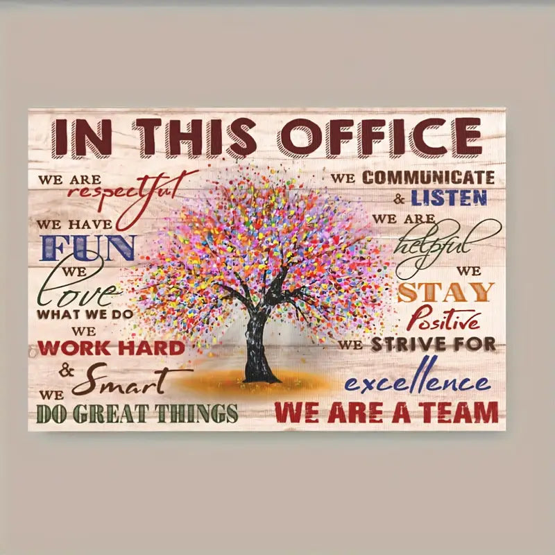 "IN This Office, We Are a Team", Colorful Tree Motivational Wall Art Print