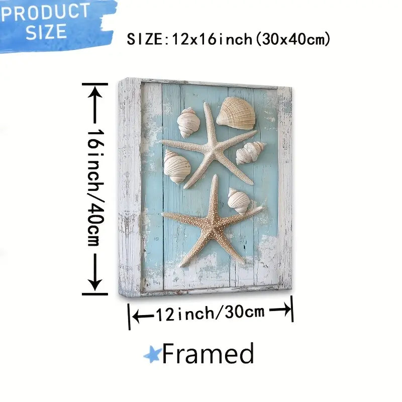 Themed Artwork Featuring Starfish And Shells Set Against a Light Blue,12*16 Inches