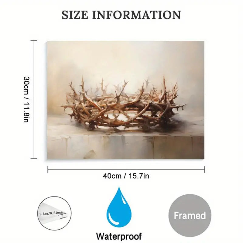 Modern Traditional Style Canvas Art - 11.8x15.7" Crown of Thorns Painting, Wooden Frame, Religious Wall Decor