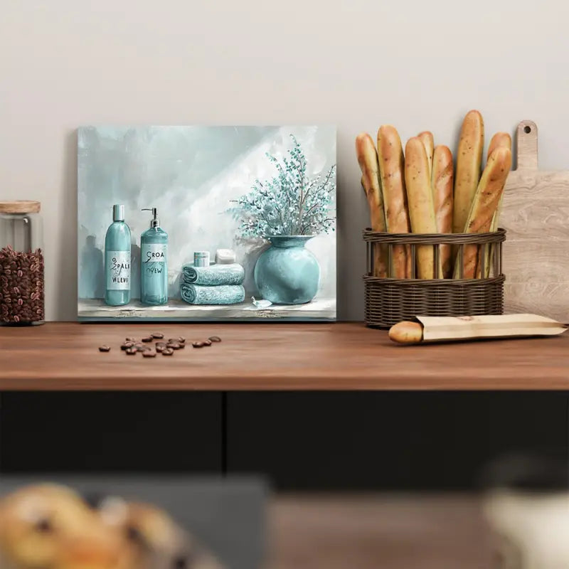 Waterproof Light Gray and Cyan Bathroom Decor