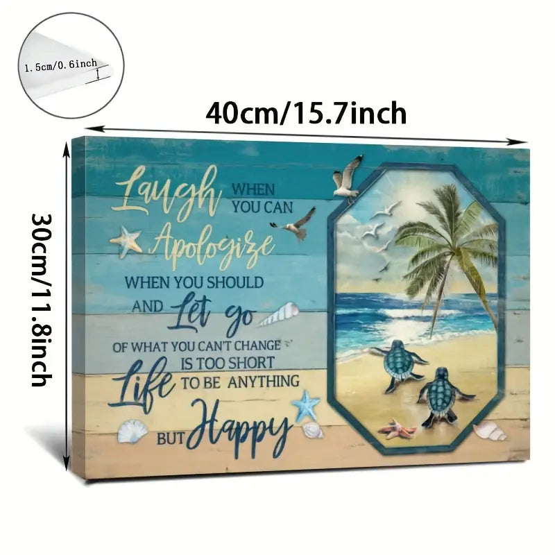 Sea Turtle Canvas Poster Beach Painting Life Is Too Short Not Worth Doing Anything Except Being Happy