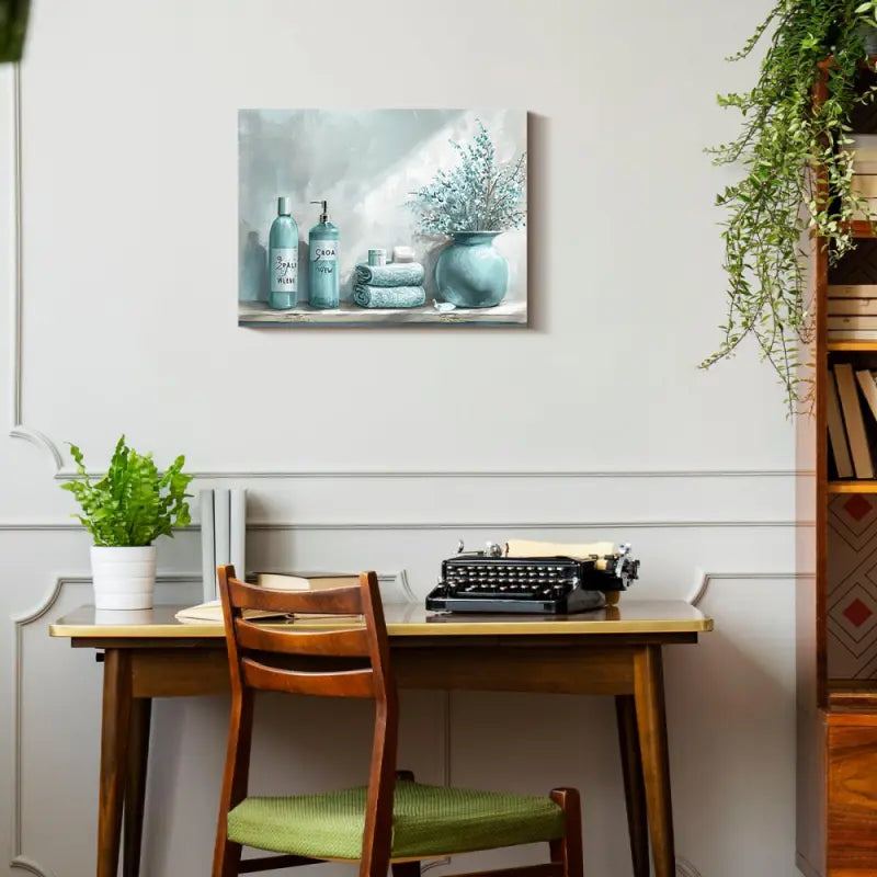 Waterproof Light Gray and Cyan Bathroom Decor