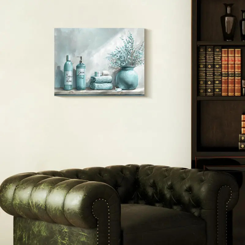 Waterproof Light Gray and Cyan Bathroom Decor