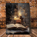 "Winter Book Christmas" Oil Painting with Candles, Books, and Snowy Branches, 11.8x15.7 Inches