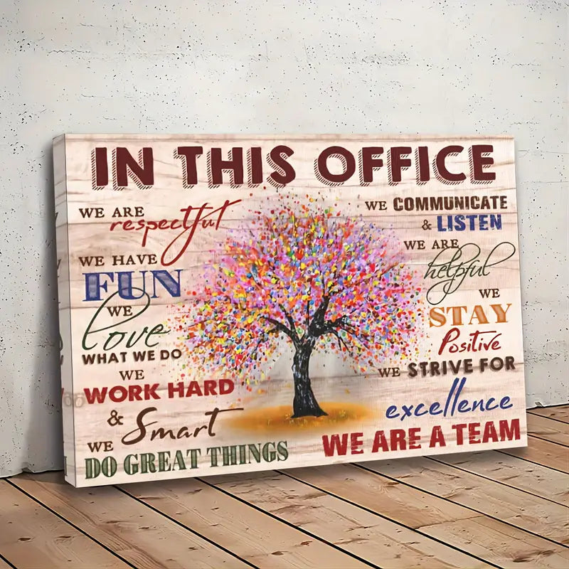 "IN This Office, We Are a Team", Colorful Tree Motivational Wall Art Print