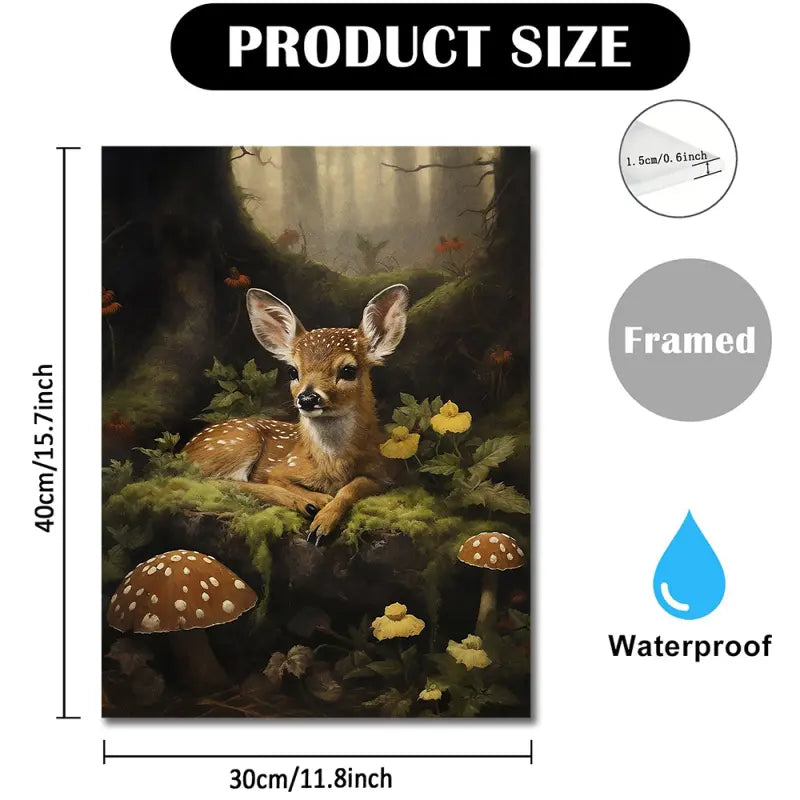 Baby Deer Wall Art with Mushrooms &amp; Wildflowers