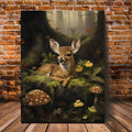 Baby Deer Wall Art with Mushrooms &amp; Wildflowers