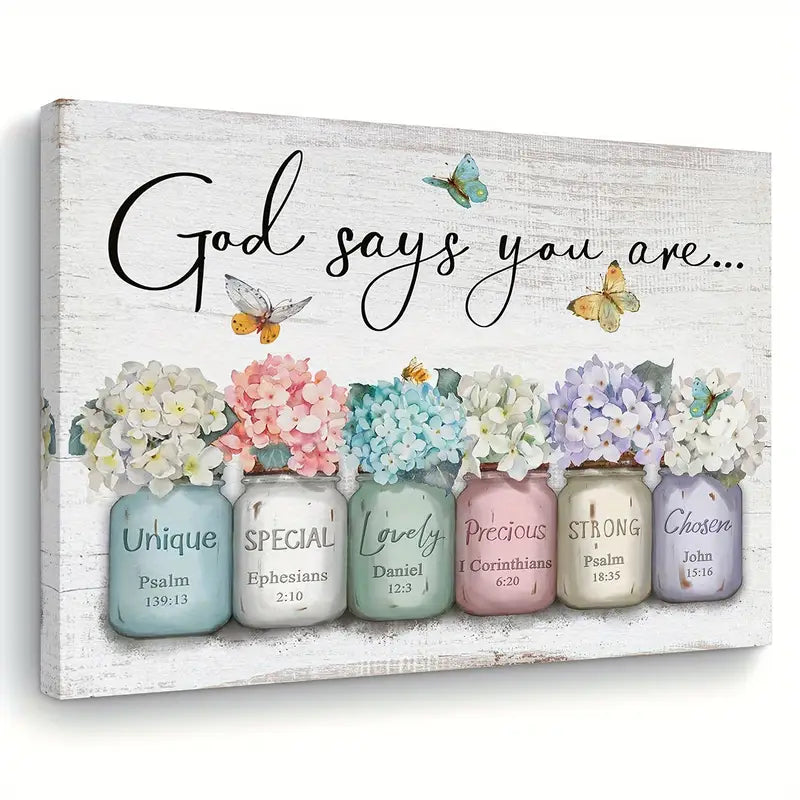 God Says You Are..." Inspirational Quote with Butterflies &amp; Floral Design