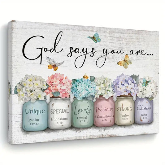 "God Says You Are..." Inspirational Quote with Butterflies &amp; Floral Design