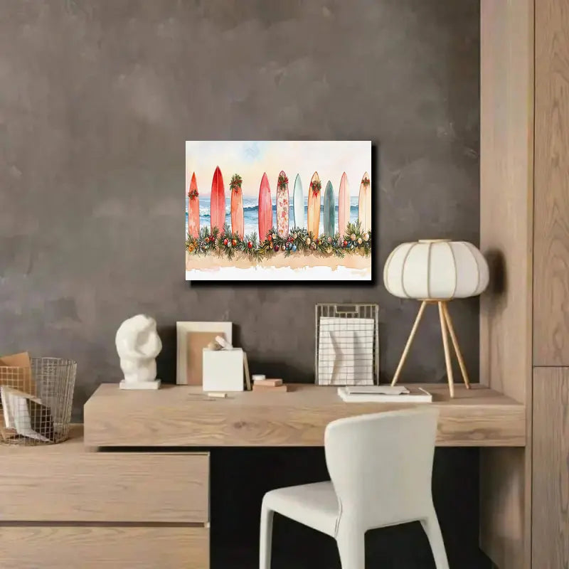 Coastal Christmas Surfboard Canvas Art