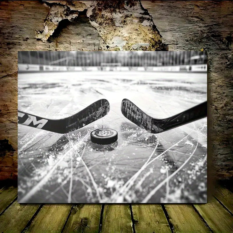Ice Hockey & Skating Canvas Art - 11.8x15.7" Black-and-White Sports Wall Decor