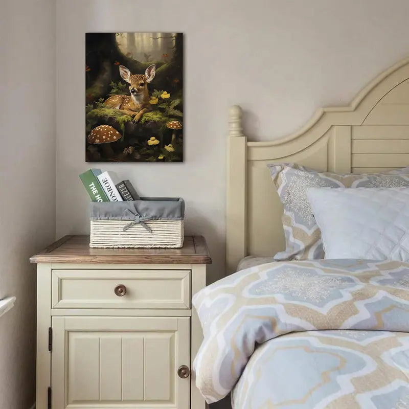 Baby Deer Wall Art with Mushrooms &amp; Wildflowers
