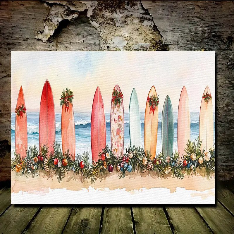 Coastal Christmas Surfboard Canvas Art