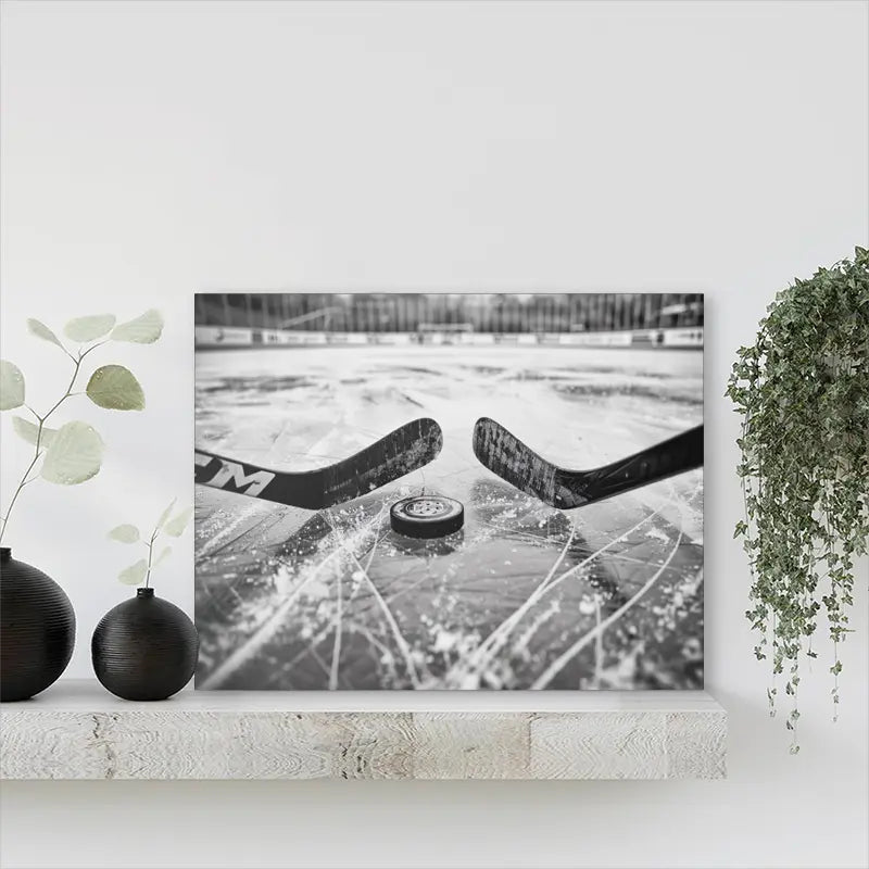 Ice Hockey & Skating Canvas Art - 11.8x15.7" Black-and-White Sports Wall Decor