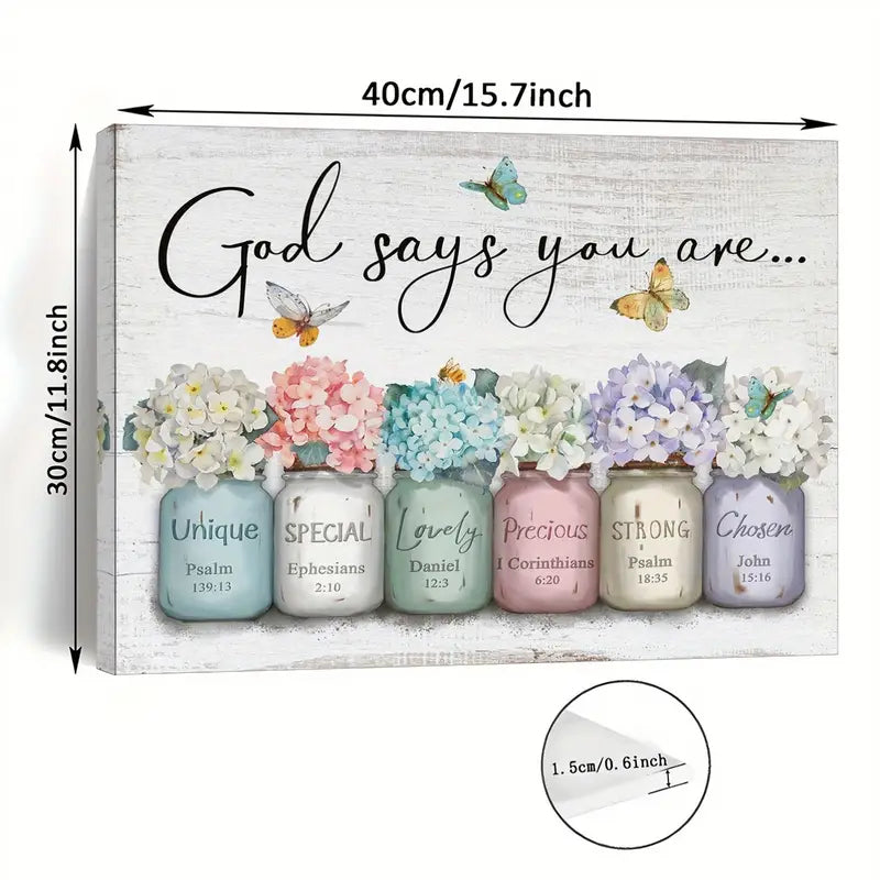 God Says You Are..." Inspirational Quote with Butterflies &amp; Floral Design