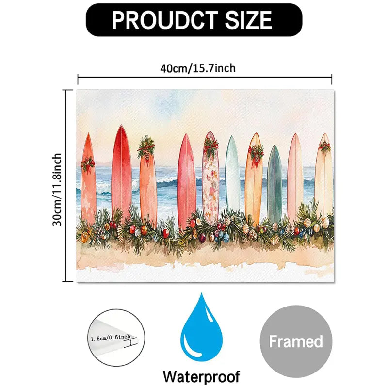 Coastal Christmas Surfboard Canvas Art