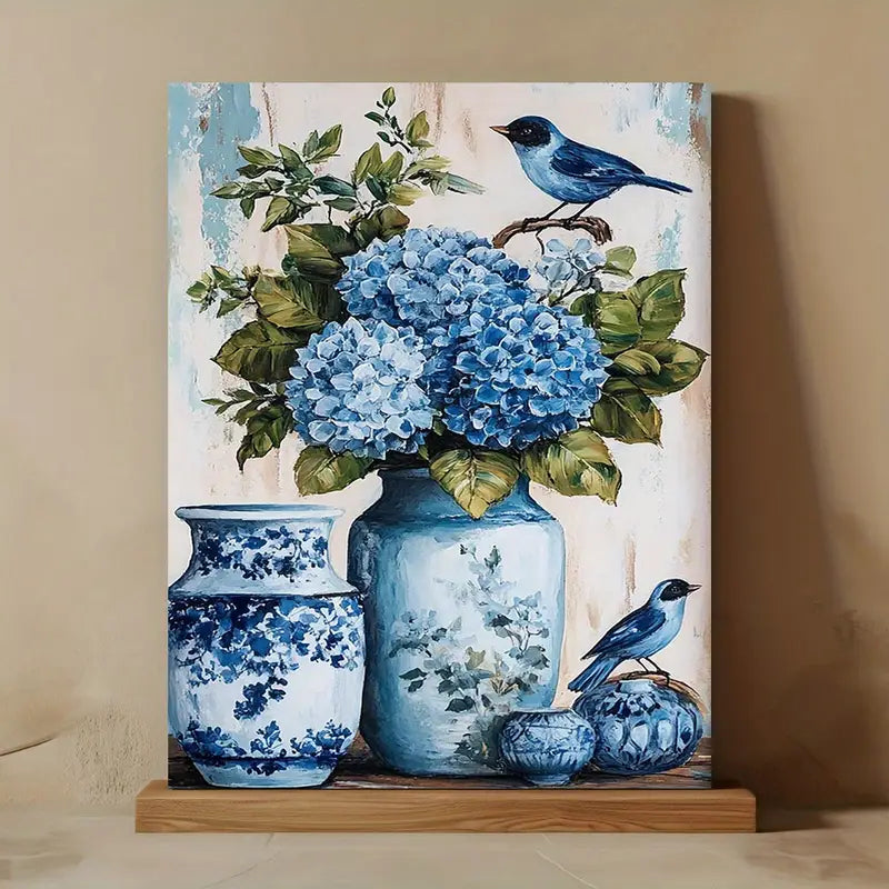 1pc Wooden Frame Canvas Painting Bathroom Floral Wall Art